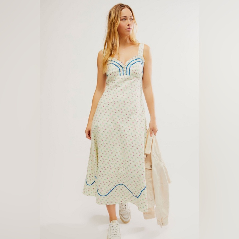 Free People White and Blue Floral Dress